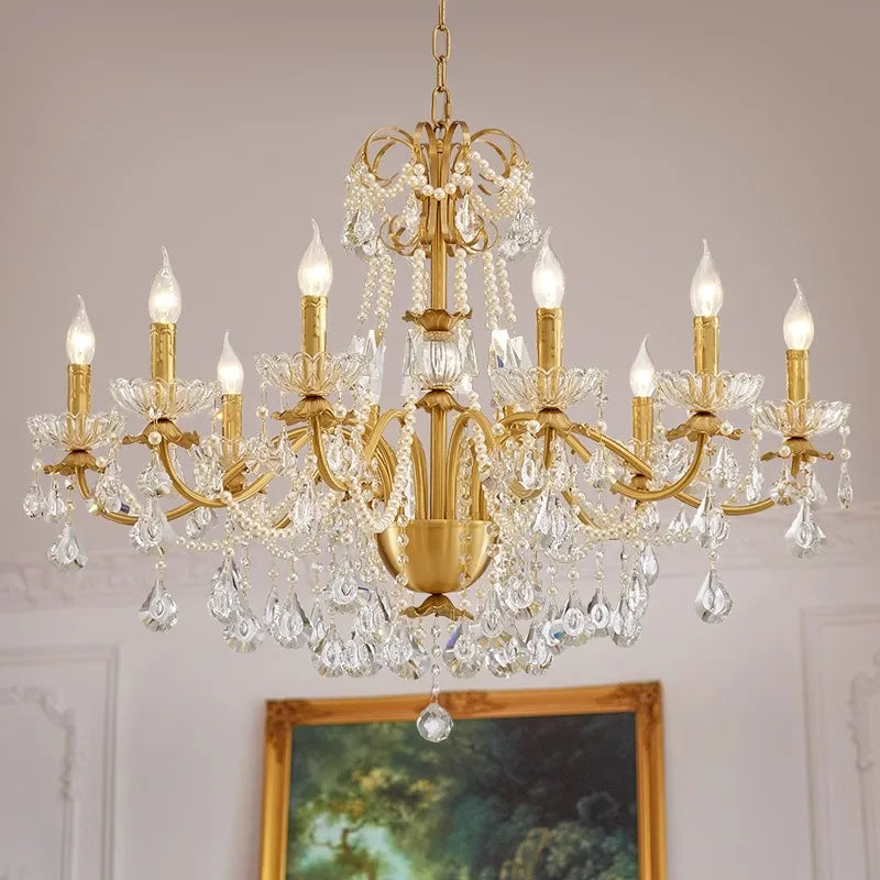 Lámpara de Araña de Cristal en Latón Dorado Decorbites™ - Luces de Velas Lujosas para el Salón de la Villa