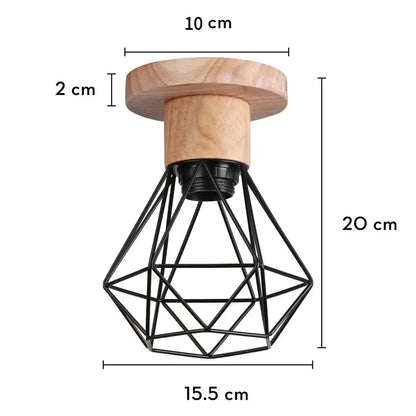 Vintage Black Wood and Iron Cage Pendant Light