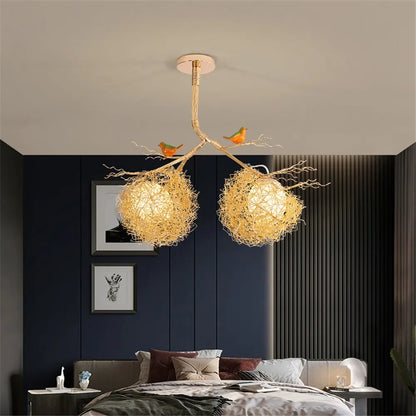 Decorbites™ Goldener LED-Kronleuchter Vogelnester für modernes Cottagecore-Wohnzimmer-Dekor