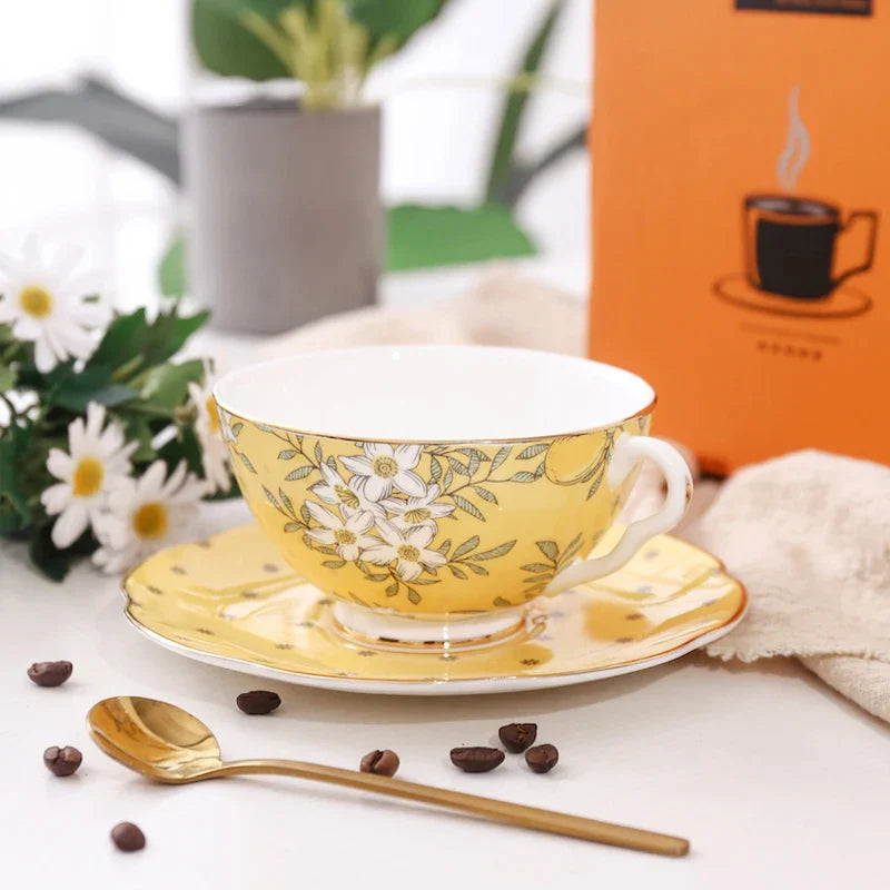 DecorBites™ Lemon Tree Bone China Tea Set: Cup, Saucer, Plates, Teacup, Black Tea Kit