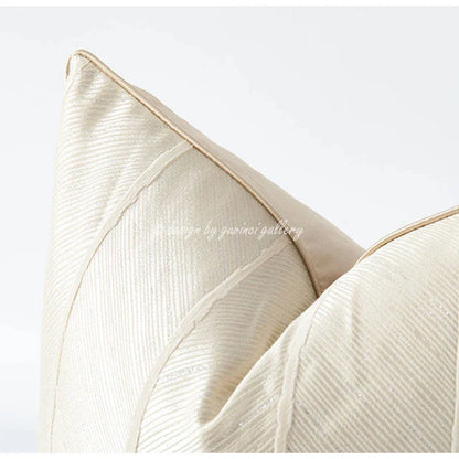 DecorBites™ Herringbone Jacquard Cushion Cover, Modern Beige White Pillowcase for Living Room