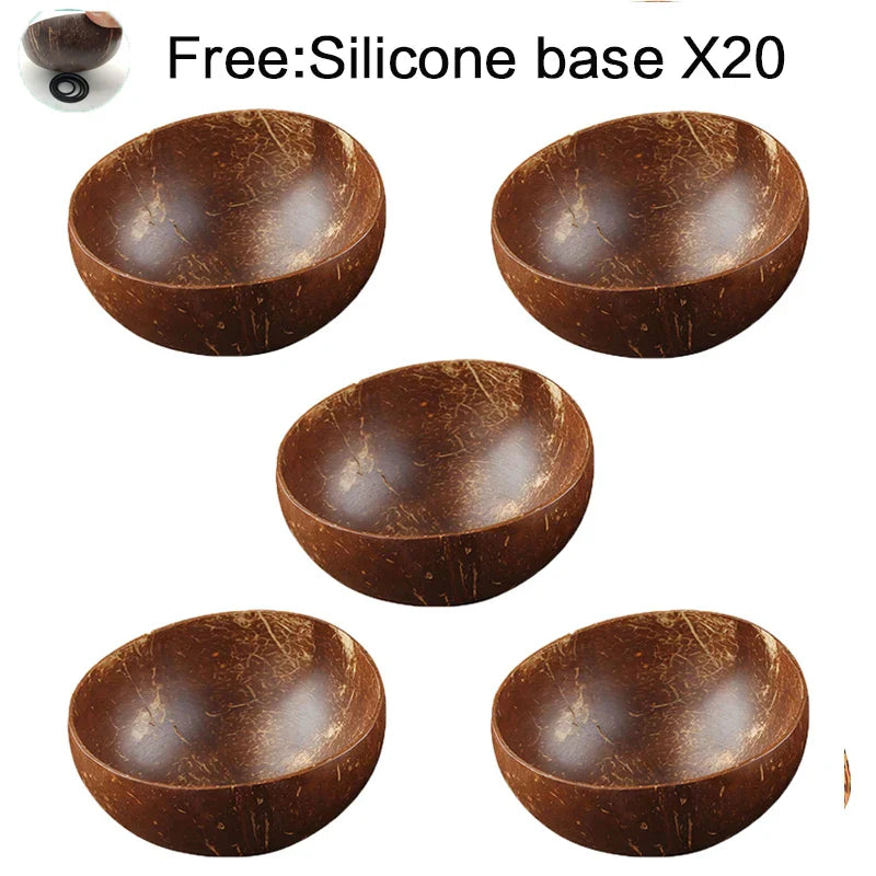 DecorBites™ Coconut Bowl Set with Wooden Spoon: Natural Handmade Tableware for Desserts, Fruits, Salads