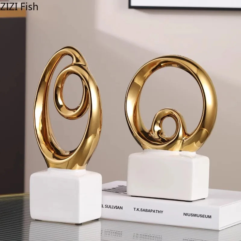 Estatua Cerámica Abstracta de Cadena de Oro Decorbites™ Decoración de Escritorio Ornamentos Escultura Estética