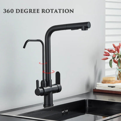 DecorBites™ Black 2-in-1 Purification Kitchen Faucet with Flexible Pull Out Nozzle