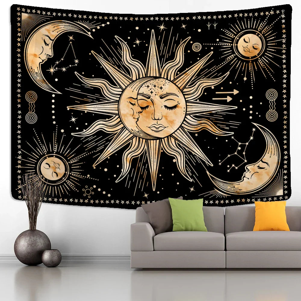 Decobites Star Sun Moon Tarot Tapestry: Mystic Hippie Wall Hanging for Home Decor