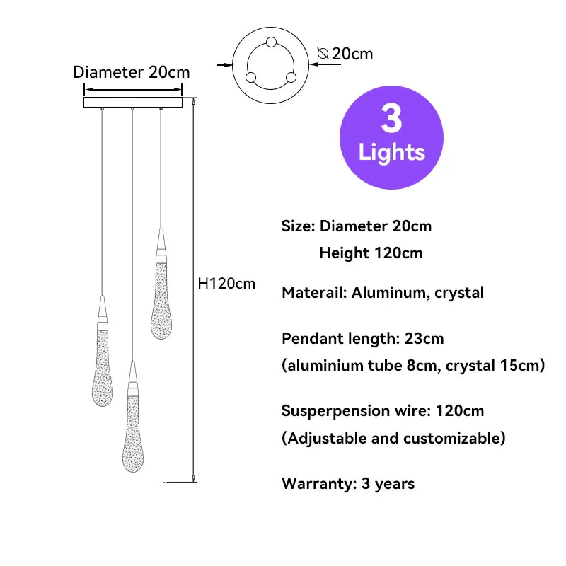 DecorBites™ Crystal Raindrop Pendant Lights - Elegant LED Foyer Chandeliers for High Ceilings