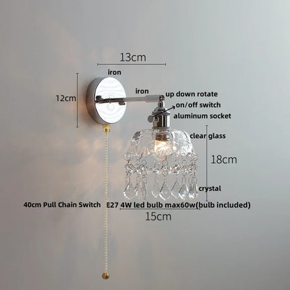 DecorBites™ Clear Glass LED Wall Sconce Pull Chain Modern Light Fixtures