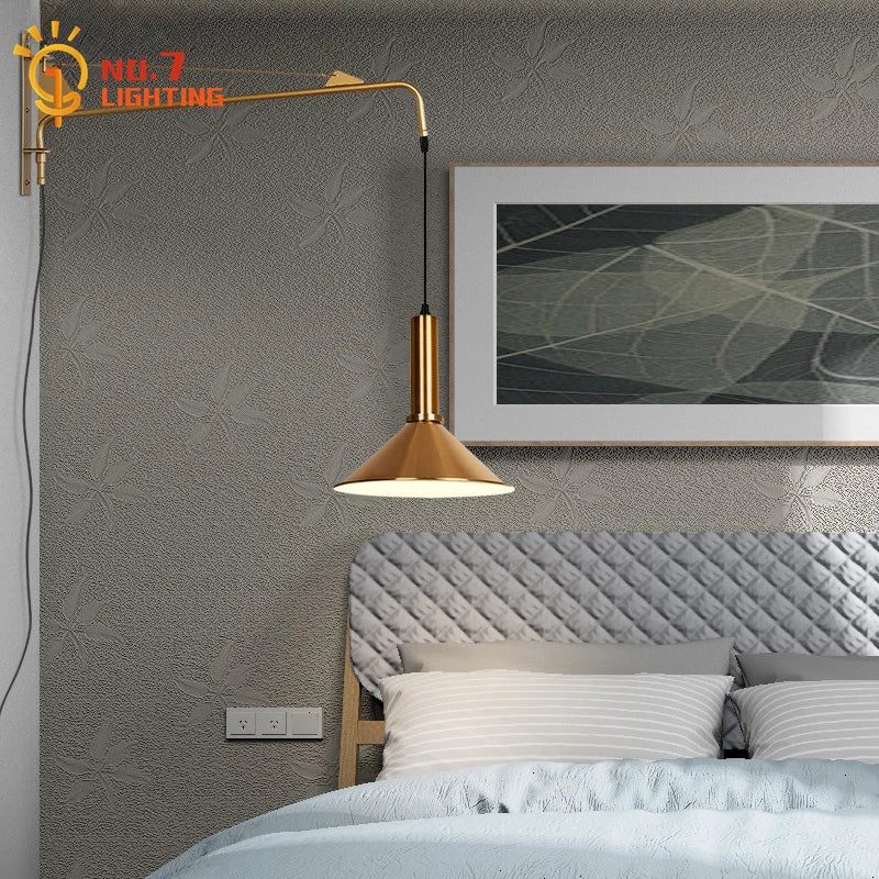 DecorBites™ Gold/Black Swing Arm Wall Lamp LED E27, Adjustable & Rotatable Sconce