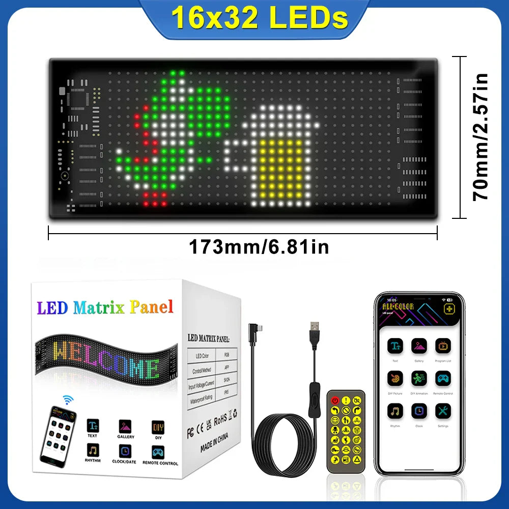 DecorBites™ LED Matrix Panel: Bluetooth Programmable Logo Display for Car Windows
