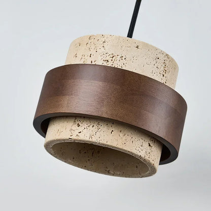Japanese Stone Pendant Light in Walnut Wood Finish