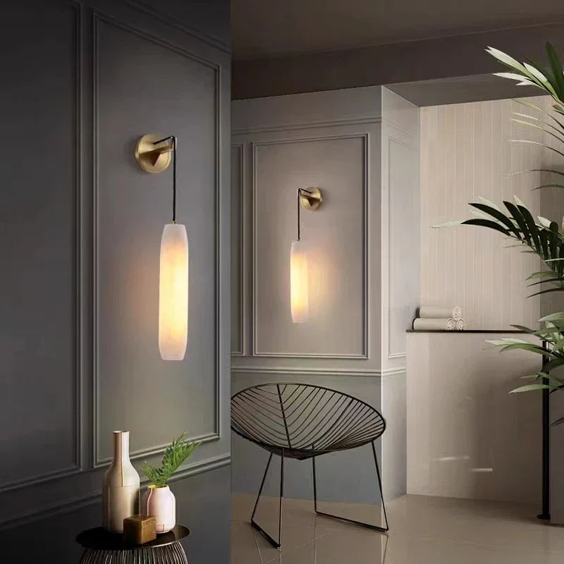 DecorBites™ Cylindrical Marble Wall Lights Sconce Lamp with Adjustable Copper Wire & E14 Bulb