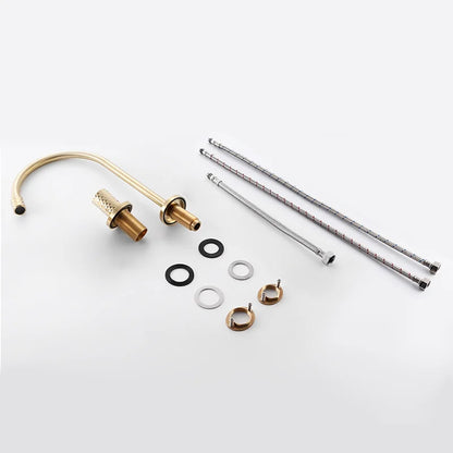 DecorBites™ Brass Basin Faucet Brushed Gold Double Bracket Two Holes Hot Cold Mixer