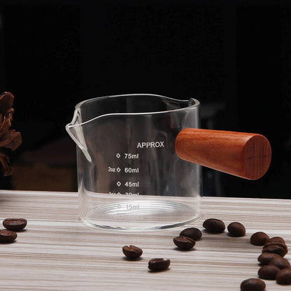 DecorBites™ Glass Espresso Pitcher with Double Spouts and Wooden Handle