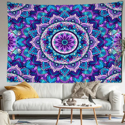 Decobites Blue Purple Mandala Tapestry Wall Hanging - Bohemian Abstract Aesthetics