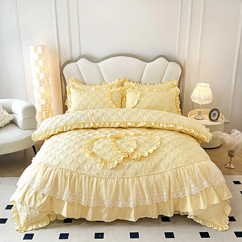 Conjunto de Ropa de Cama Estilo Princesa Coreana Decorbites™ con Volantes de Encaje y Tema de Amor
