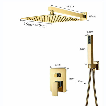مجموعة دش الحمام الذهبية DecorBites™ مع رأس دش مطري مربع وحنفيات خلاط مخفية
