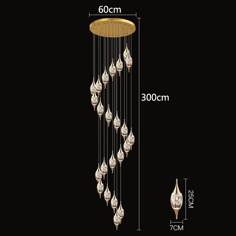 DecorBites™ Crystal Chandelier Stair Pendant Lamp Living Room Interior Lighting