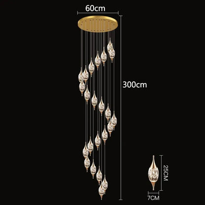 DecorBites™ Crystal Chandelier Stair Pendant Lamp Living Room Interior Lighting