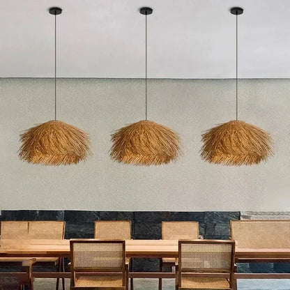Handwoven Wicker Pendant Light in Natural Straw Shade