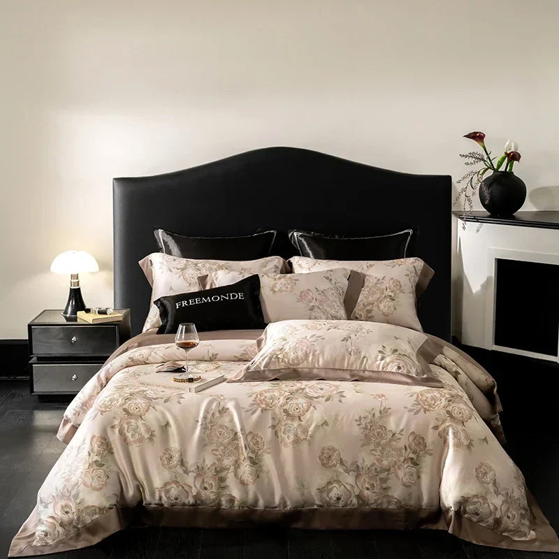 DecorBites™ Egyptian Cotton Print Bedding Set: King Queen Sheet Pillowcase Duvet Cover