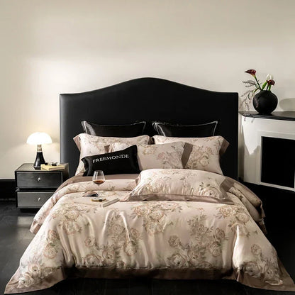 DecorBites™ Egyptian Cotton Print Bedding Set: King Queen Sheet Pillowcase Duvet Cover