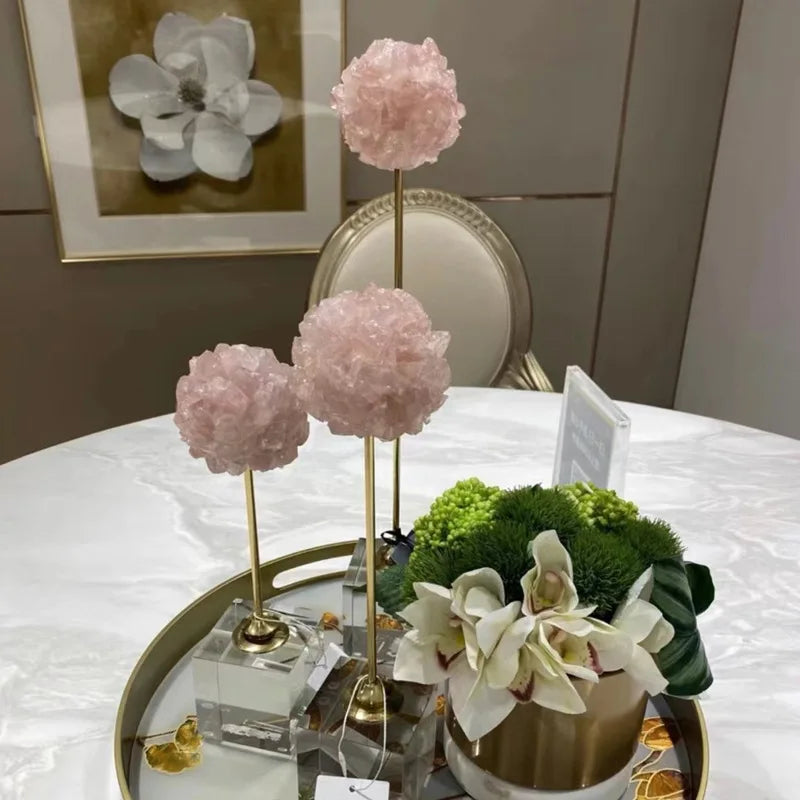 DecorBites™ Crystal Flower Glass Craft Hyalinite Sculpture Metal Decorative Figurine