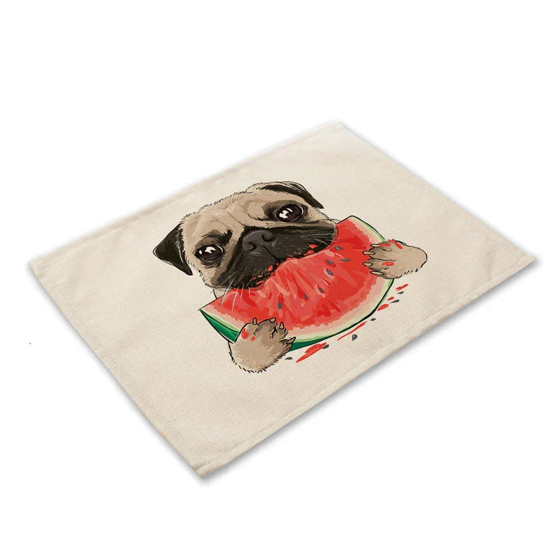 DecorBites™ Cute Dog Linen Dining Mats Coasters 42*32cm Home Decor