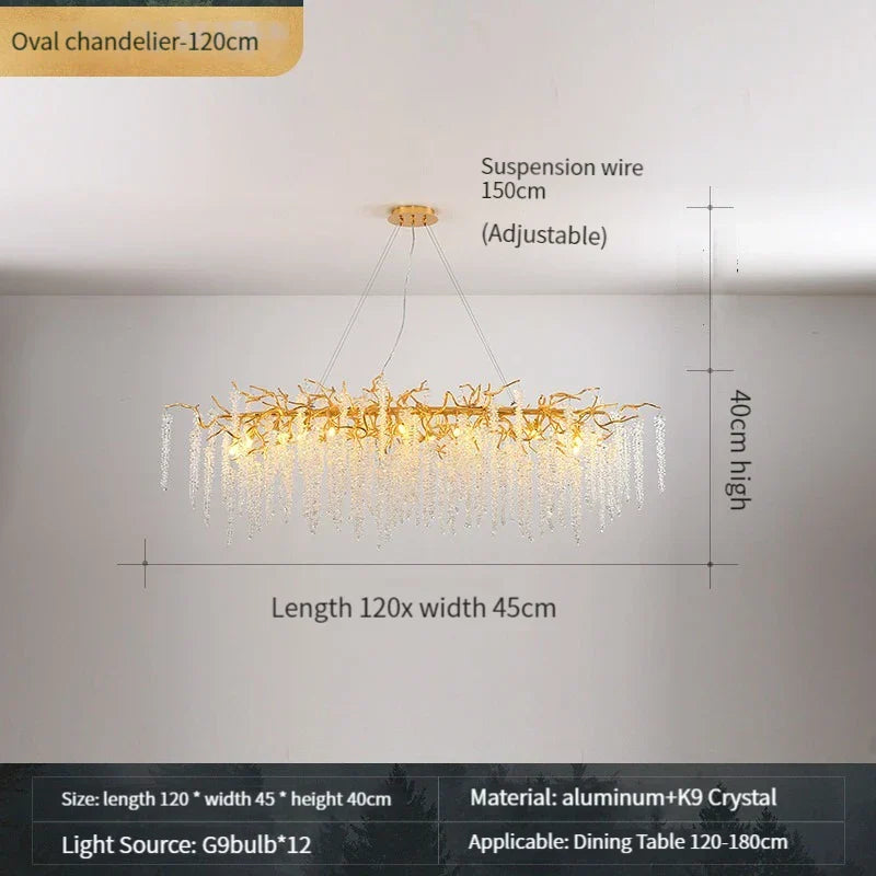 DecorBites™ Gold Crystal Chandelier: Modern Luxury Hanging Branches, for Dining Kitchen Living Bedroom
