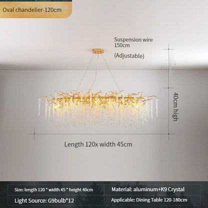 DecorBites™ Gold Crystal Chandelier: Modern Luxury Hanging Branches, for Dining Kitchen Living Bedroom