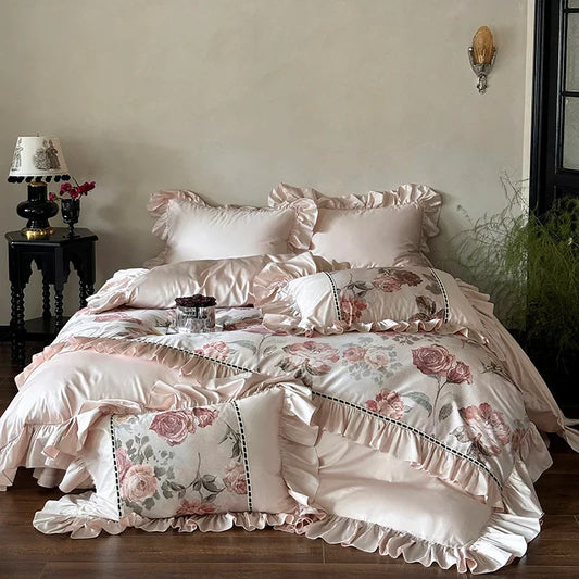 Decobites Rose Ruffles Bedding Set in Egyptian Cotton - Double Queen King Sizes