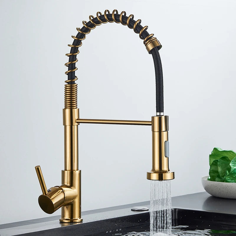 Brushed Gold Kitchen Faucet Pull Down