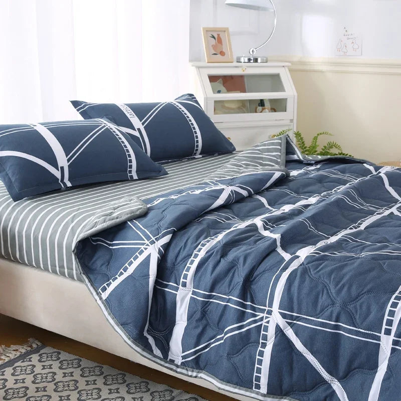 Decobites Quilted Summer Quilt & Pillowcase Set: Soft, Breathable, Washable Double Blanket