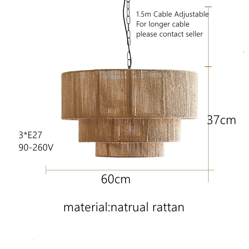 DecorBites™ Bohemian Rattan Chandelier: Retro Country Style Pendant Lamps