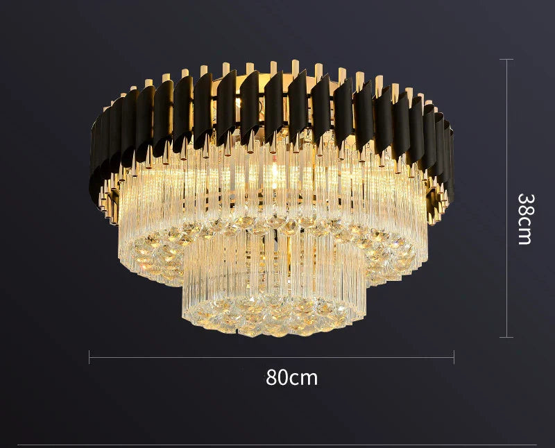 DecorBites™ Gold Black Crystal Ceiling Chandelier – Modern LED Round Kitchen Pendant Lamps