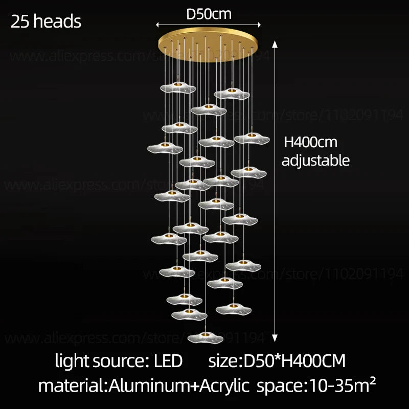DecorBites™ LED Lotus Leaf Staircase Chandelier: Modern Design for Hotel Lobby, Kitchen & Villa