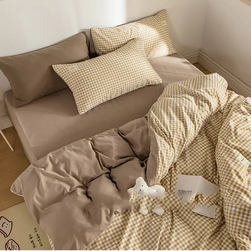 DecorBites™ Japanese Grid Print Bedding Set for All Seasons, Queen/King Size Quilt Cover