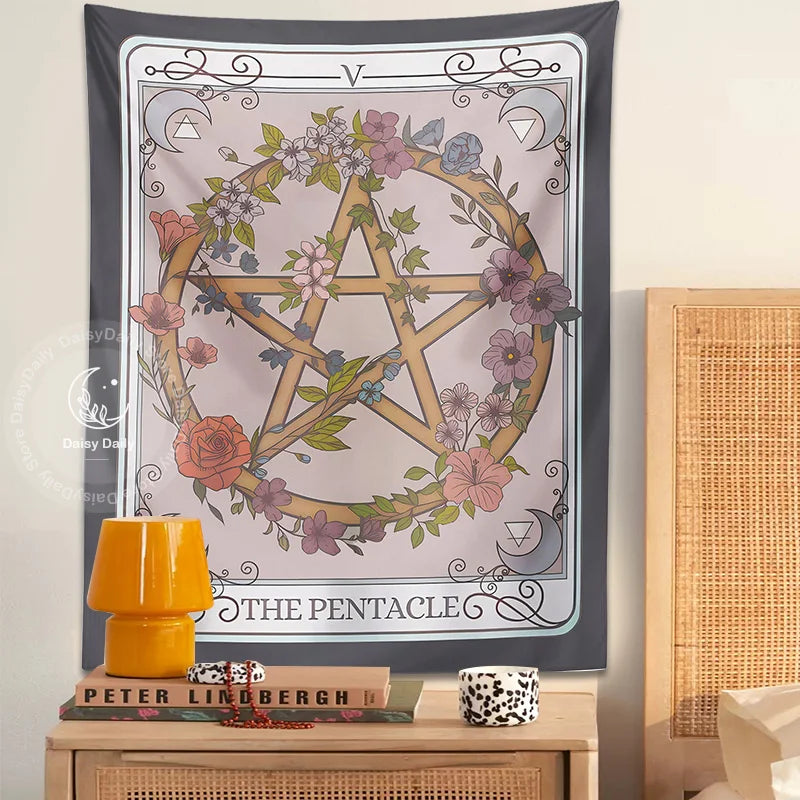 Decobites Pentacle Tarot Tapestry: Witchy Forestcore Botanical Magic for Home Decor