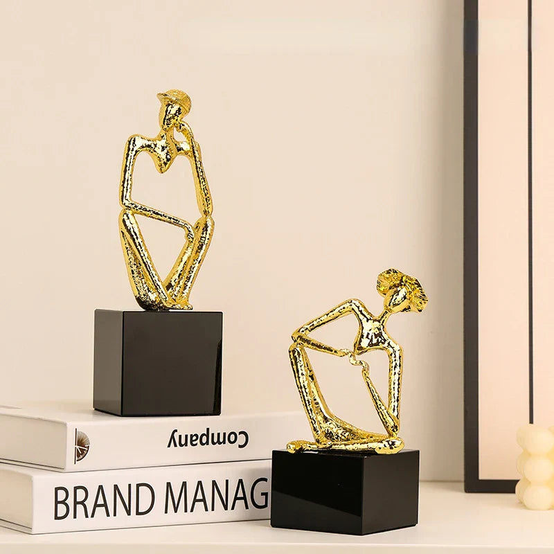 DecorBites™ Golden Hat Thinker Figure Sculpture for Home Decor
