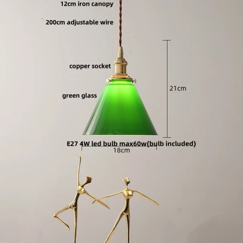 DecorBites™ Green Glass LED Pendant Lights, Adjustable Nordic Modern Hang Lamp for Bedroom, Kitchen, Hotel