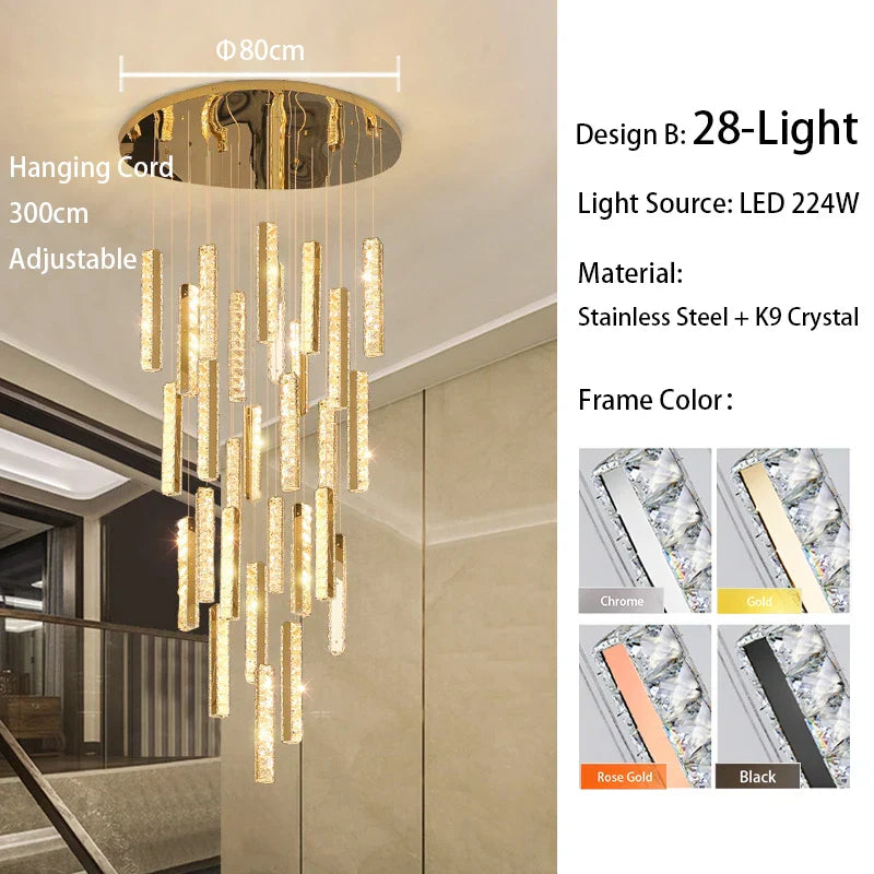 DecorBites™ Large Crystal Luxury Chandelier for Living Room Dining Hall Stair Suspension