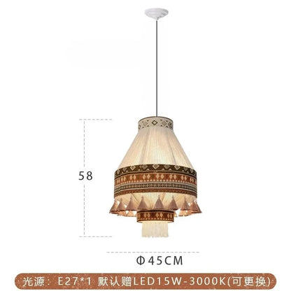 DecorBites™ Bohemian Fringe Pendant Lamp: Retro Tassels Hanging Light in Hand-Woven Hemp Rope Fabric