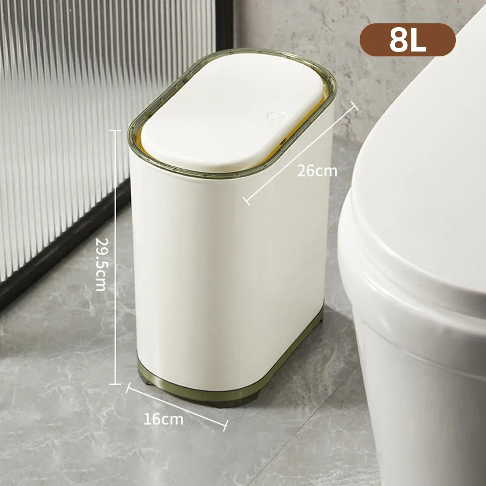 DecorBites™ Light Luxury Bathroom Trash Can with Lid for Kitchen, Living Room - Waterproof Narrow Waste Bin
