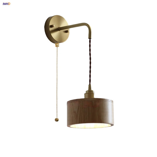DecorBites™ Ash Wood LED Wall Lamp with Pull Chain Switch for Home Decor
