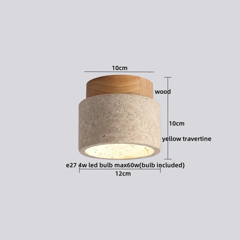 Wood Glass Pendant Light Yellow Travertine Accent