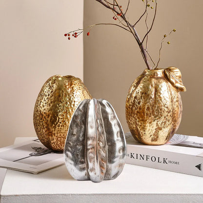 DecorBites™ Golden Star Fruit Vase: Ceramic Lemon Flowerpot & Simulated Fruit Ornaments