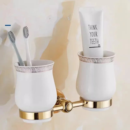 DecorBites™ Brass Jade Bathroom Accessories Set: Towel Bar, Soap Holder, Towel Rack, Glass Shelf