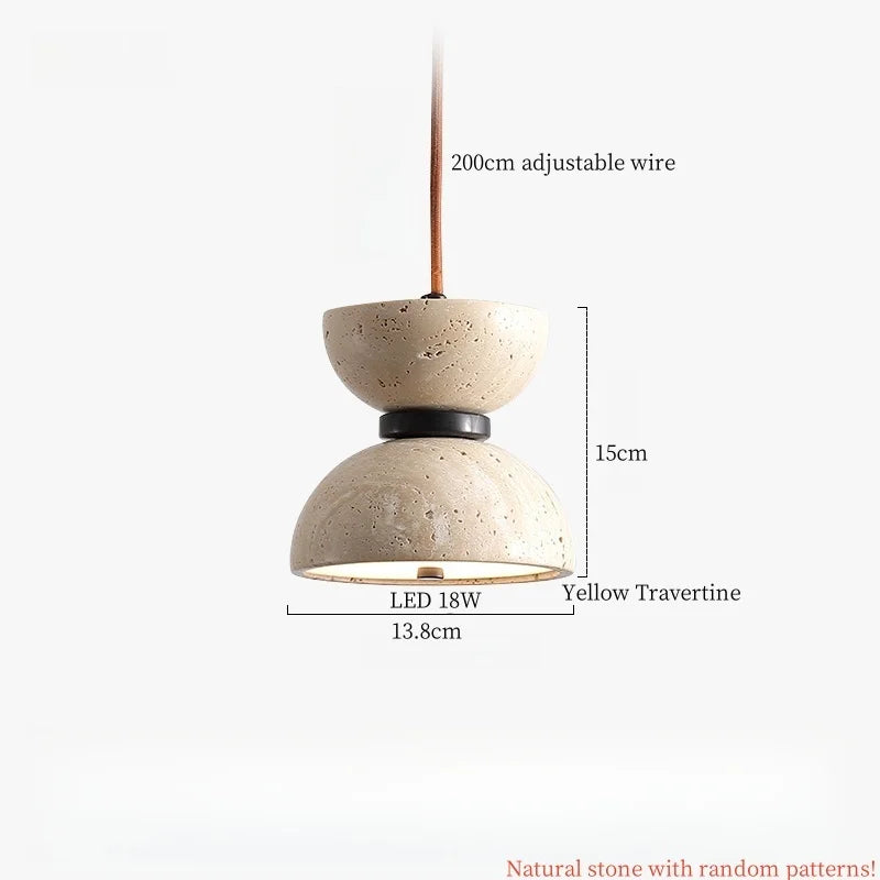 Lámpara colgante LED DecorBites™ de cristal color crema, estilo moderno, de madera y travertino amarillo.