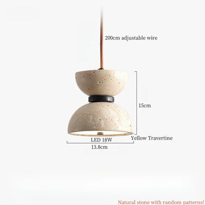 Lámpara colgante LED DecorBites™ de cristal color crema, estilo moderno, de madera y travertino amarillo.