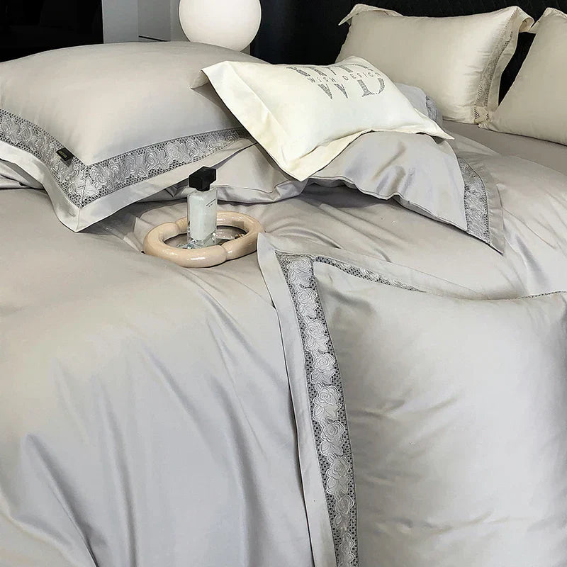 Decobites Luxury Lace Embroidery 1000TC Egyptian Cotton Bedding Set with Duvet Cover, Sheets, Pillowcases