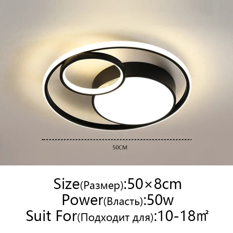 DecorBites™ Black Modern LED Ceiling Lights, Dimmable Round Ring Light Fixtures for Living Room